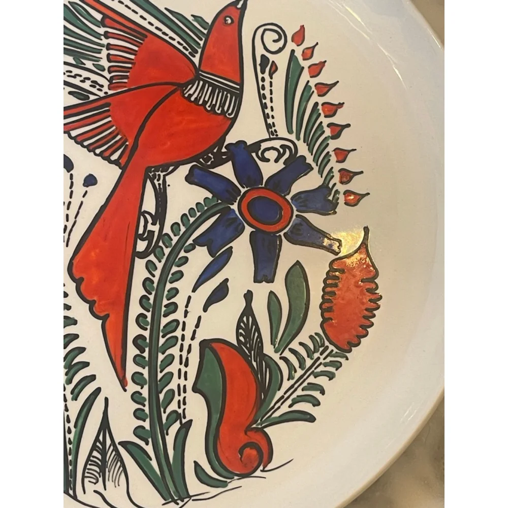 Gregorio Martinez Signed Mexican Folk Art Plate Bird Design 12” Hand Painted MCM - Picture 4 of 8
